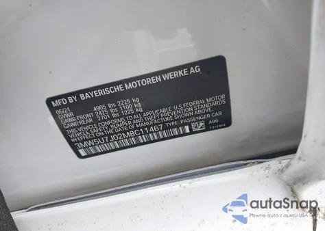 2021 BMW M340I z USA, uszkodzony, nr VIN 3MW5U7J02M8C11467